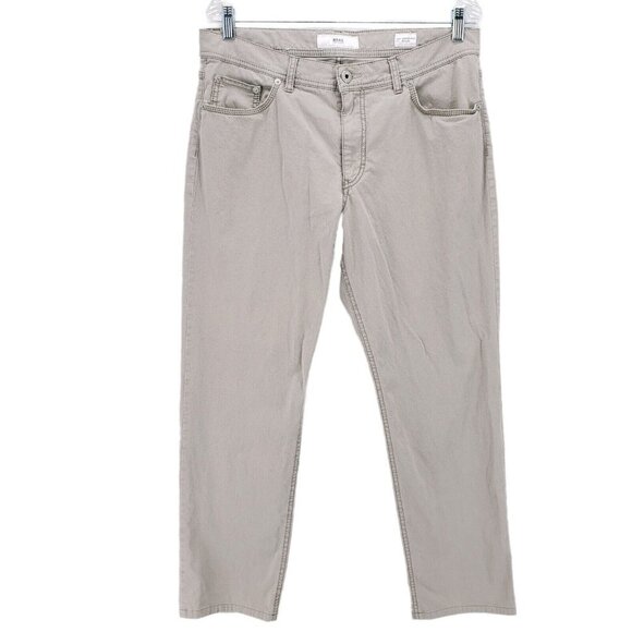 BRAX Cooper Fancy Pants Beige Regular Fit Stretch Size 35 - HEMMED to 28" Inseam